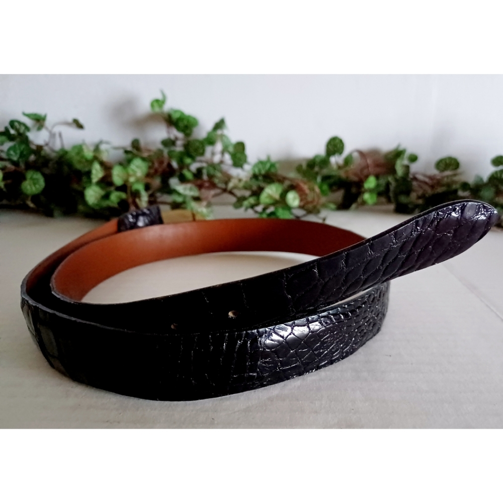 Genuine Alligator Leather Solid Brass Buckle Belt… - image 3